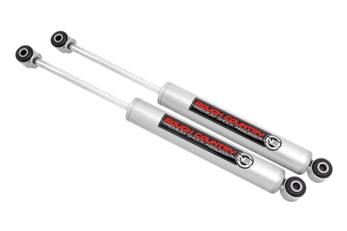 Suzuki Jimny N3 Rear Shocks - Rough Country - Premium with 10-stage Variable Valving - Metallic Silver - '18-'25 Suzuki Jimny N3 Rear Shocks - Rough Country - Premium with 10-stage Variable Valving - Metallic Silver - '18-'25